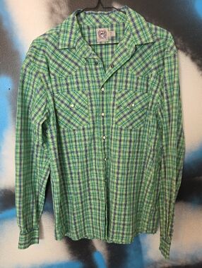 Cinch Womens Green Plaid Western Snap Button-Down Shirt